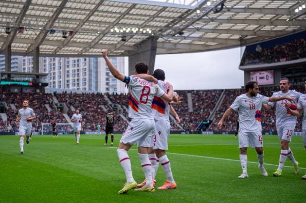 Portugal v Armenia - FIFA World Cup, WM, Weltmeisterschaft, Fussball 2026 Qualifier Eduard Spertsyan from Armenia celebrates his goal during the European World Cup Qualifiers 2026 football match between Portugal and Armenia at Estadio do Dragao in Porto, Portugal, on November 16, 2025. Porto Porto Portugal  Copyright: xMiguelxLemosx originalFilename:lemos-european251116_npl2E.jpg