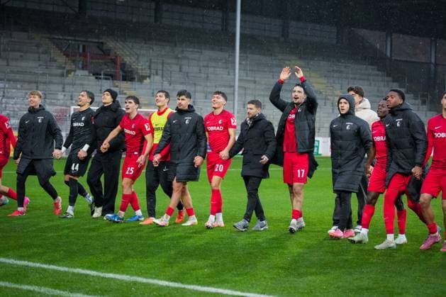 Germany, Football, Regionalliga Südwest, Season 2025 2026, 17 Matchday SC Freiburg II vs 1 FSV Mainz 05 II Dreisamstadion Freiburg Celebrations, Team, Freiburg Dreisamstadion Baden Württemberg Germany Copyright: xFINLEYxMÖRCHx