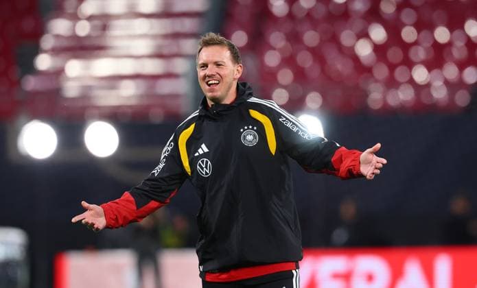 Germany Slovakia training Leipzig, 16 11 2025, Matchday 1, Red Bull Arena, Final training, before the World Cup qualifier BR Germany vs Slovakia on 17 11 2025 , In the picture national coach Julian Nagelsmann Germany , Picture Point