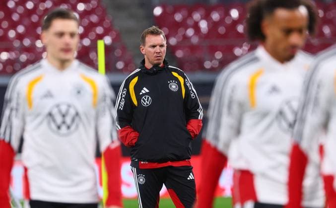 Germany Slovakia training Leipzig, 16 11 2025, Matchday 1, Red Bull Arena, Final training, before the World Cup qualifier BR Germany vs Slovakia on 17 11 2025 , In the picture national coach Julian Nagelsmann Germany , Picture Point