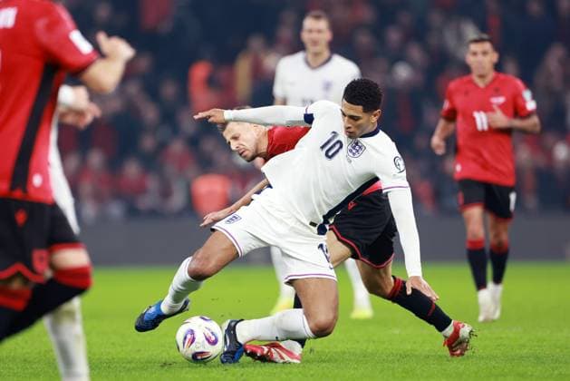 Jude Bellingham of England. Albania v England, FIFA 2026 World Cup Qualifying, Group K, Football, Arena Kombetare, Tirana, Albania - 16 Nov 2025Tirana Arena Kombetare Albania EDITORIAL USE ONLY No use with unauthorised audio, video, data, fixture lists, club league logos or live services. Online in-match use limited to 120 images, no video emulation. No use in betting, games or single club league player publications. Copyright: xNikolaxKrstic Shutterstockx 15786244au
