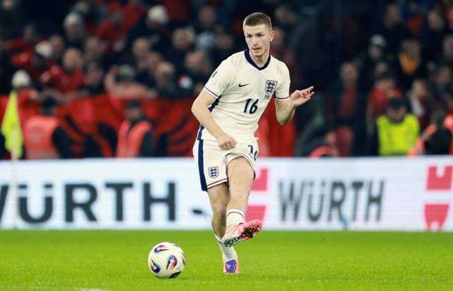 Adam Wharton of England. Albania v England, FIFA 2026 World Cup Qualifying, Group K, Football, Arena Kombetare, Tirana, Albania - 16 Nov 2025Tirana Arena Kombetare Albania EDITORIAL USE ONLY No use with unauthorised audio, video, data, fixture lists, club league logos or live services. Online in-match use limited to 120 images, no video emulation. No use in betting, games or single club league player publications. Copyright: xNikolaxKrstic Shutterstockx 15786244ba
