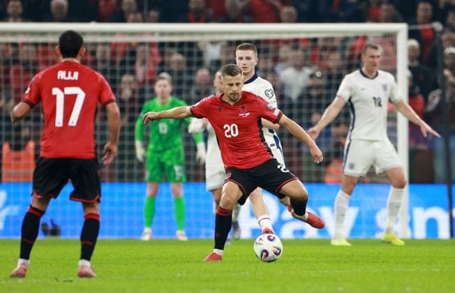 Ylber Ramadani of Albania. Albania v England, FIFA 2026 World Cup Qualifying, Group K, Football, Arena Kombetare, Tirana, Albania - 16 Nov 2025Tirana Arena Kombetare Albania EDITORIAL USE ONLY No use with unauthorised audio, video, data, fixture lists, club league logos or live services. Online in-match use limited to 120 images, no video emulation. No use in betting, games or single club league player publications. Copyright: xNikolaxKrstic Shutterstockx 15786244bu