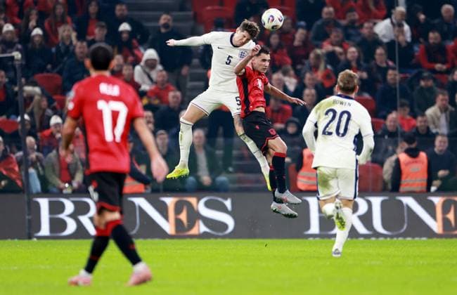 John Stones of England. Albania v England, FIFA 2026 World Cup Qualifying, Group K, Football, Arena Kombetare, Tirana, Albania - 16 Nov 2025Tirana Arena Kombetare Albania EDITORIAL USE ONLY No use with unauthorised audio, video, data, fixture lists, club league logos or live services. Online in-match use limited to 120 images, no video emulation. No use in betting, games or single club league player publications. Copyright: xNikolaxKrstic Shutterstockx 15786244bv