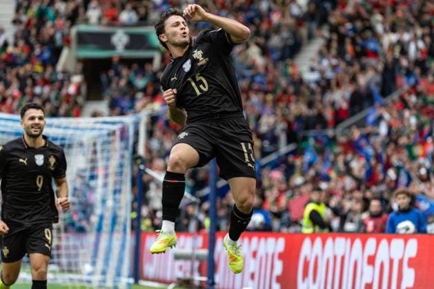 Joao Neves ( Portugal national team, Nationalteam ) celebrating a goal during the match between Portugal National Team and Armenia National team, valid for 2026 World Cup Qualifiers at Est‡dio do Drag‹o on 16 November 2025. Porto Estadio do Dragao Porto Portugal Copyright: xIMAGOx xPRIMExSPORTSxIMAGESx xFILIPExOLIVEIRAx