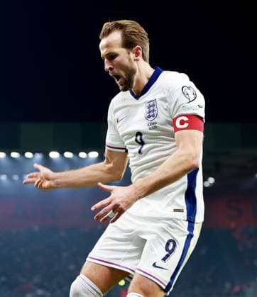 Harry Kane of England celebrates scoring a goal to make the score 0-1. Albania v England, FIFA 2026 World Cup Qualifying, Group K, Football, Arena Kombetare, Tirana, Albania - 16 Nov 2025Tirana Arena Kombetare Albania EDITORIAL USE ONLY No use with unauthorised audio, video, data, fixture lists, club league logos or live services. Online in-match use limited to 120 images, no video emulation. No use in betting, games or single club league player publications. Copyright: xNikolaxKrstic Shutterstockx 15786244cg