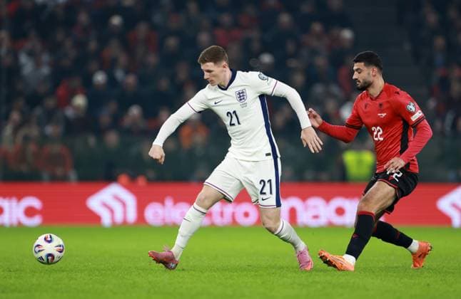 Elliot Anderson of England. Albania v England, FIFA 2026 World Cup Qualifying, Group K, Football, Arena Kombetare, Tirana, Albania - 16 Nov 2025Tirana Arena Kombetare Albania EDITORIAL USE ONLY No use with unauthorised audio, video, data, fixture lists, club league logos or live services. Online in-match use limited to 120 images, no video emulation. No use in betting, games or single club league player publications. Copyright: xNikolaxKrstic Shutterstockx 15786244cw