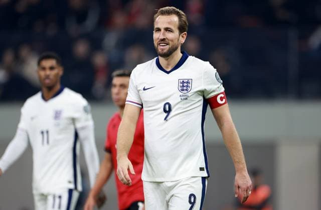Harry Kane of England. Albania v England, FIFA 2026 World Cup Qualifying, Group K, Football, Arena Kombetare, Tirana, Albania - 16 Nov 2025Tirana Arena Kombetare Albania EDITORIAL USE ONLY No use with unauthorised audio, video, data, fixture lists, club league logos or live services. Online in-match use limited to 120 images, no video emulation. No use in betting, games or single club league player publications. Copyright: xNikolaxKrstic Shutterstockx 15786244do