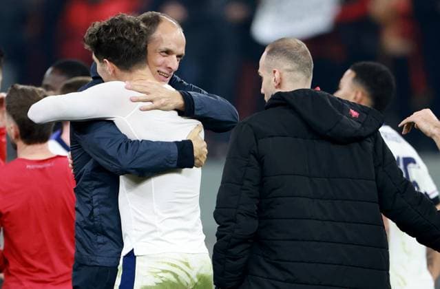 England Manager Thomas Tuchel at full time with John Stones of England. Albania v England, FIFA 2026 World Cup Qualifying, Group K, Football, Arena Kombetare, Tirana, Albania - 16 Nov 2025Tirana Arena Kombetare Albania EDITORIAL USE ONLY No use with unauthorised audio, video, data, fixture lists, club league logos or live services. Online in-match use limited to 120 images, no video emulation. No use in betting, games or single club league player publications. Copyright: xNikolaxKrstic Shutterstockx 15786244dr