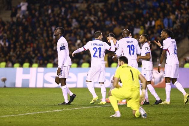 Azerbaijan v France - FIFA World Cup, WM, Weltmeisterschaft, Fussball European Qualifiers BAKU, AZERBAIJAN - NOVEMBER 16: Players of France celebrate after scoring a goal during the 2026 FIFA World Cup European Qualifiers match between Azerbaijan and France on November 16, 2025 in Baku, Azerbaijan. Resul Rehimov Anadolu Baku Azerbaijan. Editorial use only. Please get in touch for any other usage.  Copyright: x2025xAnadoluxResulxRehimovx
