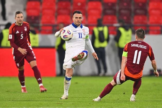 SERBIA vs LATVIA FILIP KOSTIC football Serbia vs Latvia FIFA World Cup, WM, Weltmeisterschaft, Fussball qualification match at Dubocica stadiuim , Leskovac 16.11.2025 Foto: FOOTBALL, SERBIA, LATVIA, FIFA WORLD CUP QUALIFICATIONS MATCH Leskovac Dubocica stadium Serbia Copyright: xMarkoxMetlas xMNxPressx