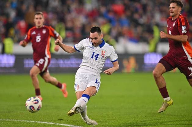 SERBIA vs LATVIA ANDRIJA ZIVKOVIC football Serbia vs Latvia FIFA World Cup, WM, Weltmeisterschaft, Fussball qualification match at Dubocica stadiuim , Leskovac 16.11.2025 Foto: FOOTBALL, SERBIA, LATVIA, FIFA WORLD CUP QUALIFICATIONS MATCH Leskovac Dubocica stadium Serbia Copyright: xMarkoxMetlas xMNxPressx