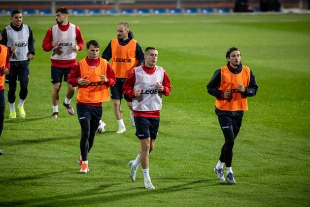 Training session of Montenegro National Football Team Players Risto Radunovic, Adam Marusic i Milos Brnovic during Montenegro national team, Nationalteam training session on November 16, 2025 in Podgorica, Montenegro ahead FIFA World Cup, WM, Weltmeisterschaft, Fussball qualifier match between Montenegro and Croatia. The football match between Montenegro and Croatia is on November 17.  StefanxIvanovic PIXSELL