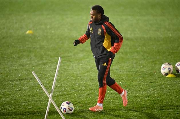 Belgium v Liechtenstein - FIFA World Cup, WM, Weltmeisterschaft, Fussball 2026 UEFA Qualifier - Media Activities 16 11 2025 ILIEGE, BELGIUM - NOVEMBER 16 : Openda Lois forward of Belgium pictured during a training session of the Belgian National Football team prior to the FIFA World Cup 2026 European Qualifiers match between Belgium and Liechtenstein on November 16, 2025 in Liege, Belgium, 16 11 2025 Liege Belgium  Copyright: xTomasxSiskx