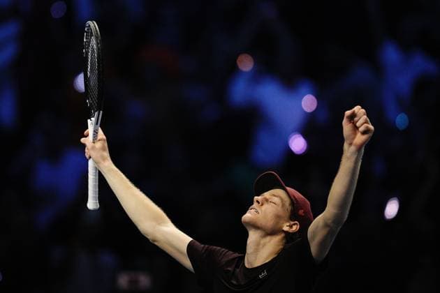 Italy s Jannik Sinner reacts after winning the singles final tennis match of the ATP, Tennis Herren World Tour Finals against Spain s Carlos Alcaraz at the Inalpi Arena in Turin, Italy - Sunday, Nov. 16, 2025. - Tennis  Copyright: xMarcoxAlpozzi LaPressex