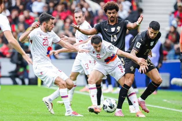November 16, 2025, Porto, Portugal: Joao Cancelo of Portugal and Artur Serobyan of Armenia seen in action during the FIFA World Cup, WM, Weltmeisterschaft, Fussball 2026 Qualifier match between Portugal and Armenia at Estadio do Dragao. Final score Portugal 9 : 1 Armenia Porto Portugal - ZUMAs197 20251116_aaa_s197_175 Copyright: xRitaxFrancax
