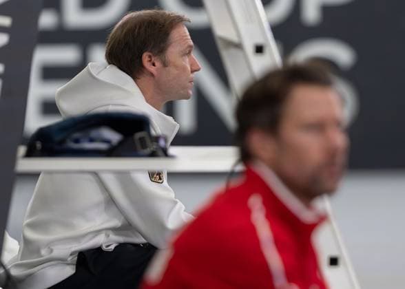 Billie Jean King Cup 2025 Play Offs, TC Ismaning, Munich, Germany, Team Belgium, Belgium, Team Captain Wim Fissette, Team Germany, Team Captain Rainer Schuettler, blurred in the foreground Team Belgium Captain Wim Fissette Copyright: xJuergenxHasenkopfx