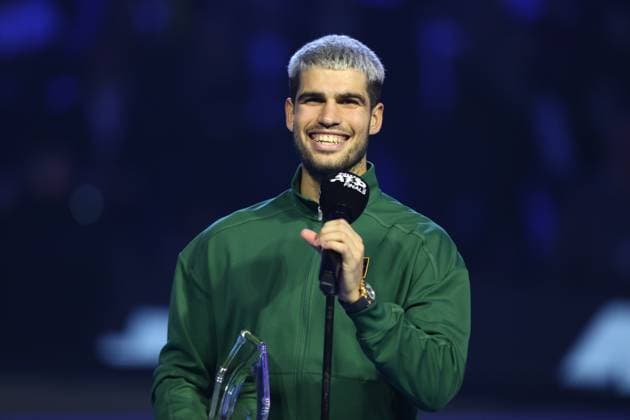 November 16, 2025, Turin, Piedmont, Italy: Despite his loss to Jannik Sinner, CARLOS ALCARAZ of Spain smiles after the Men s Singles final of the ATP, Tennis Herren Tennis Finals in Turin, Italy. Turin Italy - ZUMAc179 20251116_zep_c179_074 Copyright: xMickaelxChavetx