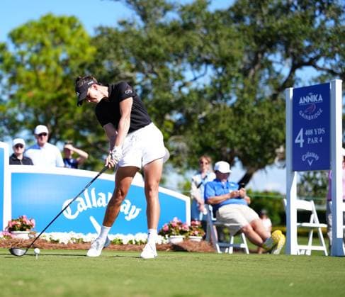 BELLEAIR, FL - NOVEMBER 16: LPGA, Golf Damen player Linn Grant plays her tee shot on the 4th hole during the final round of The Annika driven by Gainbridge at Pelican on November 16, 2025, at the Pelican Golf Club in Belleair, Florida. (Photo by Brian Spurlock Icon Sportswire). GOLF: NOV 16 LPGA The ANNIKA EDITORIAL USE ONLY Icon25111663