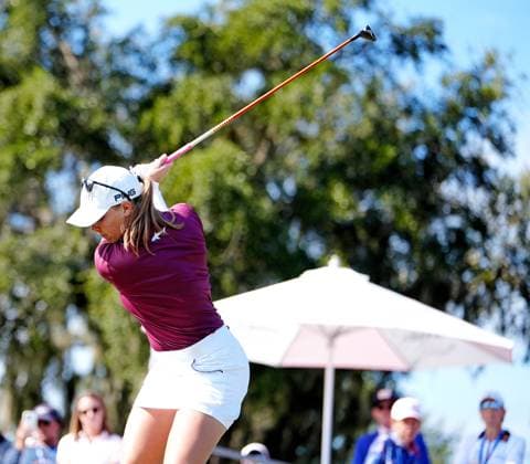 BELLEAIR, FL - NOVEMBER 16: LPGA, Golf Damen golfer Jennifer Kupcho plays her tee shot on the first hole during the final round of The Annika driven by Gainbridge at Pelican on November 16, 2025, at the Pelican Golf Club in Belleair, Florida. (Photo by Brian Spurlock Icon Sportswire). GOLF: NOV 16 LPGA The ANNIKA EDITORIAL USE ONLY Icon2511167