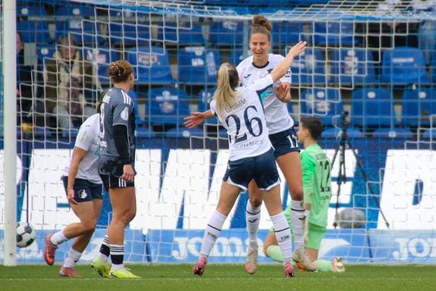 16 11 2025, xgrfx, Soccer DFB Pokal Women Round of 16 , TSG Hoffenheim Eintracht Frankfurt v l Goal, Franziska Harsch TSG Hoffenheim DFL DFB REGULATIONS PROHIBIT ANY USE OF PHOTOGRAPHS as IMAGE SEQUENCES and or QUASI VIDEO Dietmar Hopp Stadion