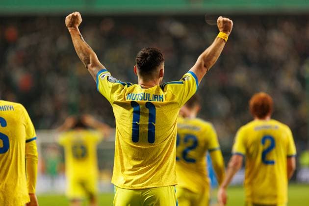 Oleksii Hutsuliak seen celebrating after scoring goal during World Cup 2026 European qualification game between national teams of Ukraine and Iceland (Ernest Kolodziej Ball Raw Images) Warsaw Polish Army Stadium Poland Copyright: xErnestxKolodziejx ernestkolodziej_ukraine_iceland_2526-169