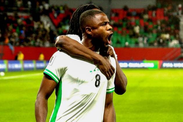 RABAT, MOROCCO - NOVEMBER 16; Frank Onyeka of Nigeria celebrate goal during the 2026 FIFA World Cup, WM, Weltmeisterschaft, Fussball Playoffs between Nigeria and Dr Congo at Prince Moulay El Hassan Stadium on November 16, 2025 in Rabat, Morocco. Photo by Shengolpixs Copyright: xKarpushevx