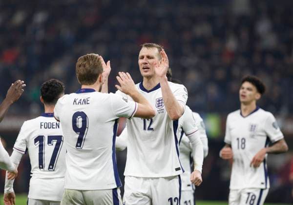 Group K European qualification football match between Albania and England in Tirana, Albania. - 15 November 2025. England s Harry Kane and Dan Burn celebrate scoring during the FIFA World Cup, WM, Weltmeisterschaft, Fussball 2026 European qualification football match between Albania and England at the Air Albania stadium in Tirana, on November 16, 2025. TIRANA ALBANIA Copyright: xMALTONxDIBRAx