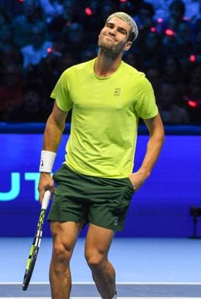ITALY, TURIN - NOVEMBER 16, 2025: Spain™s Carlos Alcaraz reacts in his singles finals tennis match against Italy™s Jannik Sinner at the ATP, Tennis Herren World Tour Finals at Inalpi Arena Nitto ATP Finals: Jannik Sinner Vs Carlos Alcaraz  - ZUMAt113 20251116_zaa_t113_458 Copyright: xSergeixVishnevskyx