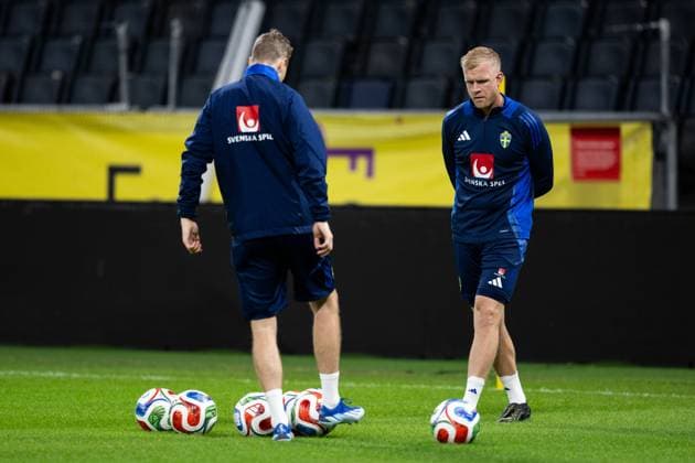 251117 Maths Elfvendal and Linus Kandolin goalkeeper coaches of the Swedish men s national football team during a training session on November 17, 2025 in Stockholm Photo Jesper Zerman BILDBYRAN kod JZ JZ0647 fotboll football soccer fotball vm kval kval fifa world cup qualifier qualifier träning practice training sverige sweden sverige a bbeng  Copyright: JESPERxZERMAN BB251117JZ001