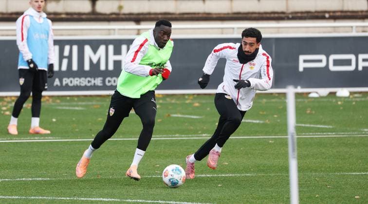 BAU 17 11 2025 Stuttgart soccer VfB Stuttgart training, f l Silas, Tiago Tomas