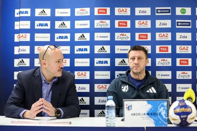 HC Zagreb press conference, PK, Pressekonferenz HC Zagreb Head Coach Andrija Nikolic speaks during a HC Zagreb press conference at Kutija Sibica Sports Hall in Zagreb, Croatia on November 17, 2025. ahead Machineseeker EHF Champions league match against SC Magdeburg.  IgorxKralj PIXSELL