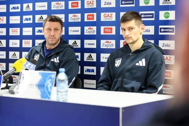 HC Zagreb press conference, PK, Pressekonferenz HC Zagreb Head Coach Andrija Nikolic and Aleks Kavcic of HC Zagreb are seen during a HC Zagreb press conference at Kutija Sibica Sports Hall in Zagreb, Croatia on November 17, 2025. ahead Machineseeker EHF Champions league match against SC Magdeburg.  IgorxKralj PIXSELL