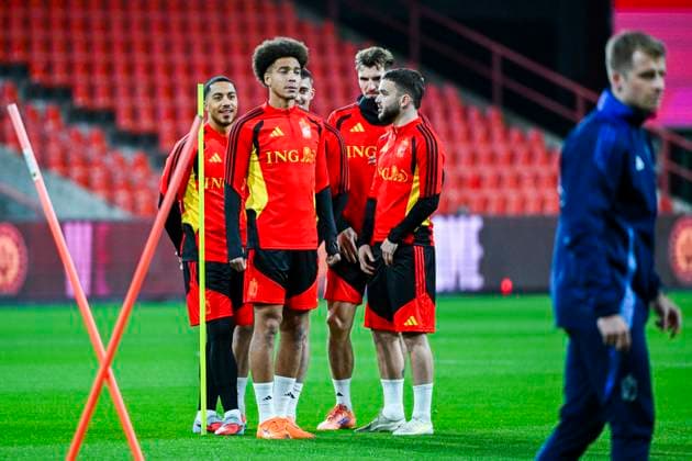 Belgium v Liechtenstein - FIFA World Cup, WM, Weltmeisterschaft, Fussball 2026 UEFA Qualifiers - Media Activities 17 11 2025 LIEGE, BELGIUM - NOVEMBER 17 : Tielemans Youri midfielder of Belgium, Raskin Nicolas midfielder of Belgium, Witsel Axel midfielder of Belgium pictured during a training session ahead of the FIFA World Cup 2026 UEFA European Qualifiers group J qualifying round matchday 10 between Belgium and Liechtenstein on November 17, 2025 in Liege, Belgium, 17 11 2025 Liege Belgium  Copyright: xVincentxKalutx