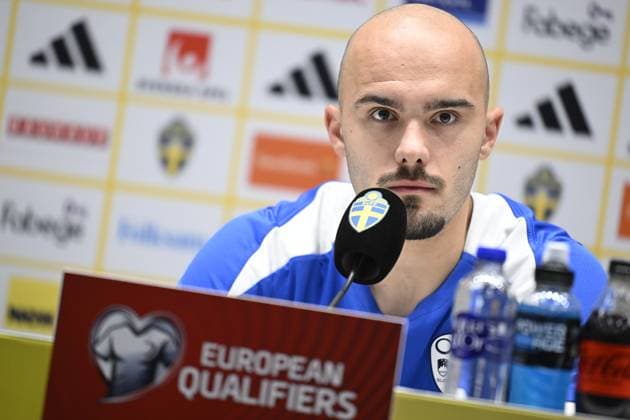 STOCKHOLM, SWEDEN 20251117 Slovenias Vanja DrkuÅ¡iÄ‡ meets journalists at Strawberry arena ahead of Tuesdays World Cup qualifier against Sweden STOCKHOLM SWEDEN x10050x  Copyright: xPontusxLundahl TTx VM-KVAL SVERIGE-SLOVENIEN