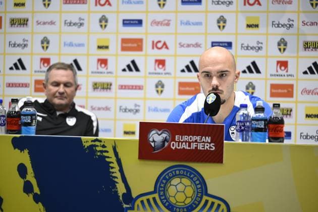 STOCKHOLM, SWEDEN 20251117 Slovenias Vanja DrkuÅ¡iÄ‡ meets journalists at Strawberry arena ahead of Tuesdays World Cup qualifier against Sweden STOCKHOLM SWEDEN x10050x  Copyright: xPontusxLundahl TTx VM-KVAL SVERIGE-SLOVENIEN