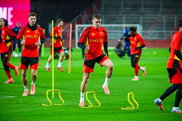 Belgium v Liechtenstein - FIFA World Cup, WM, Weltmeisterschaft, Fussball 2026 UEFA Qualifiers - Media Activities 17 11 2025 LIEGE, BELGIUM - NOVEMBER 17 : Castagne Timothy defender of Belgium pictured during a training session ahead of the FIFA World Cup 2026 UEFA European Qualifiers group J qualifying round matchday 10 between Belgium and Liechtenstein on November 17, 2025 in Liege, Belgium, 17 11 2025 Liege Belgium  Copyright: xVincentxKalutx