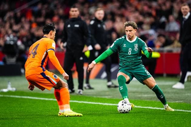 World Cup qualification: The Netherlands v Lithuania Amsterdam - Tijani Reijnders of The Netherlands, Tomas Kalinauskas of Lithuania during the qualification match for the World Cup 2026. The match is set between The Netherlands and Lithuania at Johan Cruyff Arena on 17 November 2025 in Amsterdam, The Netherlands. (VK Sportphoto Yannick Verhoeven) Copyright: xYannickxVerhoevenx