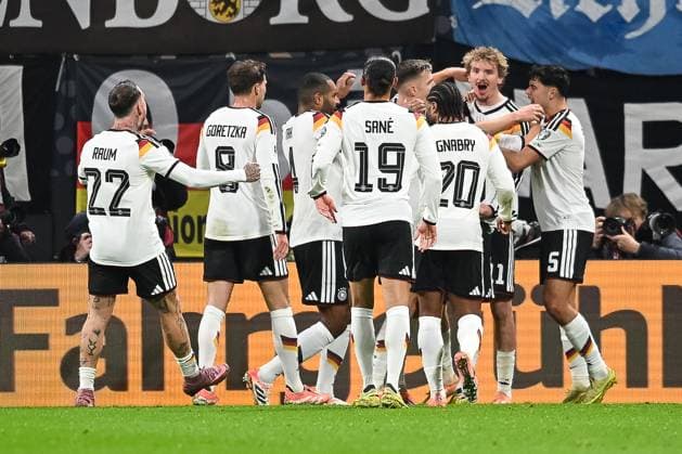 17 11 2025, Soccer match, World Cup Qualification, Group A, Season 2025 2026, Germany Slovakia at the Red Bull Arena in Leipzig The German players cheer the goal to 1 0 Important note According to FIFA or UEFA regulations, it is prohibited to use or have used photographs taken in the stadium and or of the match in the form of sequential images and or video-like photo series Foto Kirchner Media TH Copyright: xKirchner-Media THx