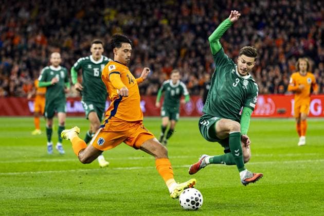 AMSTERDAM - Tijjani Reijnders of the Netherlands scores the 1-0 goal during the World Cup qualifying match between the Netherlands and Lithuania at the Johan Cruijff ArenA on November 17, 2025, in Amsterdam, Netherlands. ANP KOEN VAN WEEL FIFA 2026 World Cup Qualifier 2025-2026 xVIxANPxSportx xxANPxIVx 542368150 originalFilename: 542368150.jpg