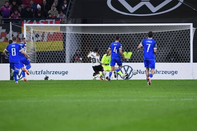 Soccer World Cup Qualification Germany Slovakia on 17 11 2025 at the Red Bull Arena in Leipzig Goal Shot Goal to 2 0 by Serge Gnabry Germany DFB regulations prohibit any use of photographs as image sequences and or quasi video xRx