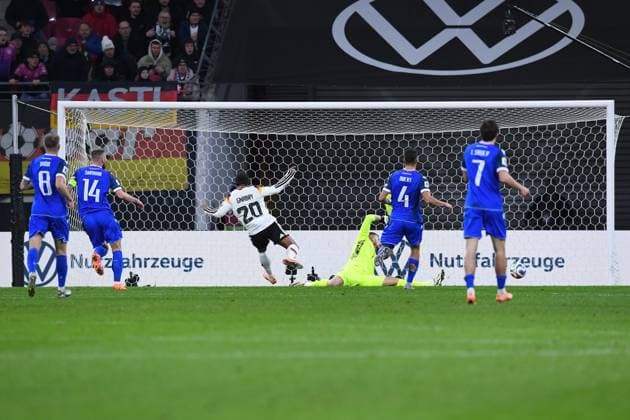 Soccer World Cup Qualification Germany Slovakia on 17 11 2025 at the Red Bull Arena in Leipzig Goal Shot Goal to 2 0 by Serge Gnabry Germany DFB regulations prohibit any use of photographs as image sequences and or quasi video xRx