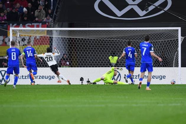 Soccer World Cup Qualification Germany Slovakia on 17 11 2025 at the Red Bull Arena in Leipzig Goal Shot Goal to 2 0 by Serge Gnabry Germany DFB regulations prohibit any use of photographs as image sequences and or quasi video xRx