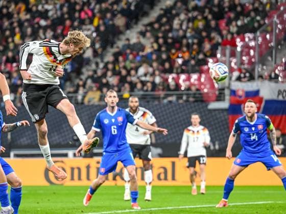 Nick Woltemade Germany scores his team s first goal during the FIFA World Cup 2026 qualifier match between Germany and Slovakia at Red Bull Arena on November 17, 2025 in Leipzig, Germany Photo by Harry Langer DeFodi Images