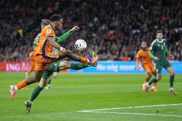 AMSTERDAM, 17-11-2025, Johan Cruijff ArenA , season 2025 2026 , FIFA World Cup, WM, Weltmeisterschaft, Fussball Qualifier football , match between The Netherlands and Lithuania. Pictures shows Netherlands player Jurrien Timber Netherlands - Lithuania  x32076119x Copyright: