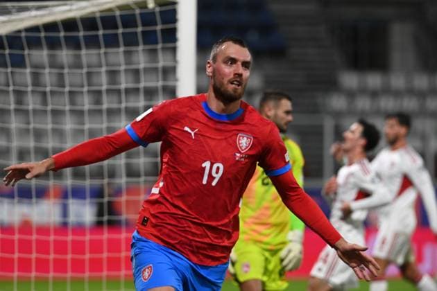 Czech Tomas Chory scores during the Football World Cup qualification European Group L match Czechia vs Gibraltar in Olomouc, Czech Republic, November 17, 2025. (CTKxPhoto LudekxPerina) CTKPhotoP2025111707162  CTKPhotoP2025111707162
