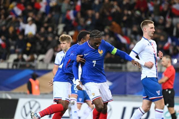 Football : France -U 21 v Iles Feroe -U 21 - UEFA European Under-21 Championship qualification Mathys Tel of France scoring goal during 2025 UEFA European Under-21 Championship qualification, Group C football match between France -U 21 and Iles FEROE -U 21 at the Alpes stadium Grenoble on November 17, 2025  Copyright: xALLILI_MOURADx