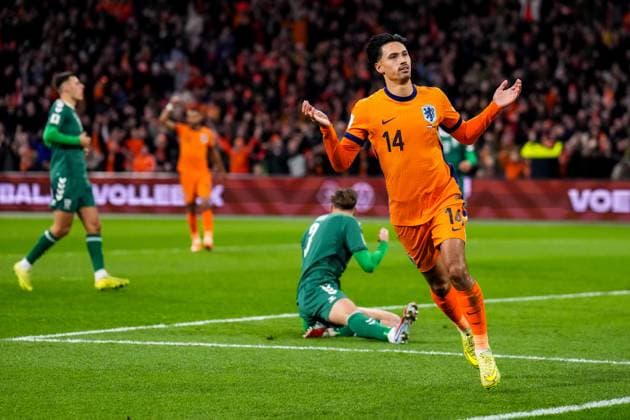 AMSTERDAM, NETHERLANDS - NOVEMBER 17: Tijjani Reijnders of Netherlands celebrates after scoring his team s first goal during the FIFA World Cup, WM, Weltmeisterschaft, Fussball 2026 qualifier match between Netherlands and Lithuania at Johan Cruijff Arena on November 17, 2025 in Amsterdam, Netherlands. (Photo by Rene Nijhuis) SPO  Copyright: xRenexNijhuis