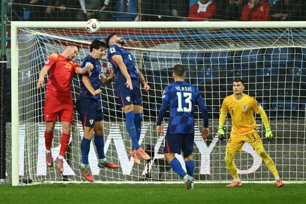 Podgorica, Montenegro, 171125. City Stadium. Football match of the 10th round of Group L of the European qualifiers for the FIFA World Cup, WM, Weltmeisterschaft, Fussball 2026, Montenegro - Croatia. In the photo: Milutin Osmajic, Josip Sutalo, Nikola Vlasic, Dominik Livakovic. Photo: Tom Dubravec CROPIX Split CROATIA Copyright: xxTomxDubravecx crna_gora_hrvatska51-171125