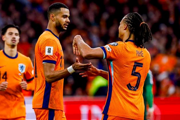 Cody Gakpo of the Netherlands celebrates with teammates after scoring his teams second goal Netherlands v Lithuania, FIFA World Cup, WM, Weltmeisterschaft, Fussball 2026 Qualifier, Netherlands v Lithuania, Johan Cruijff Arena, November 17, 2025, Amsterdam, Netherlands.